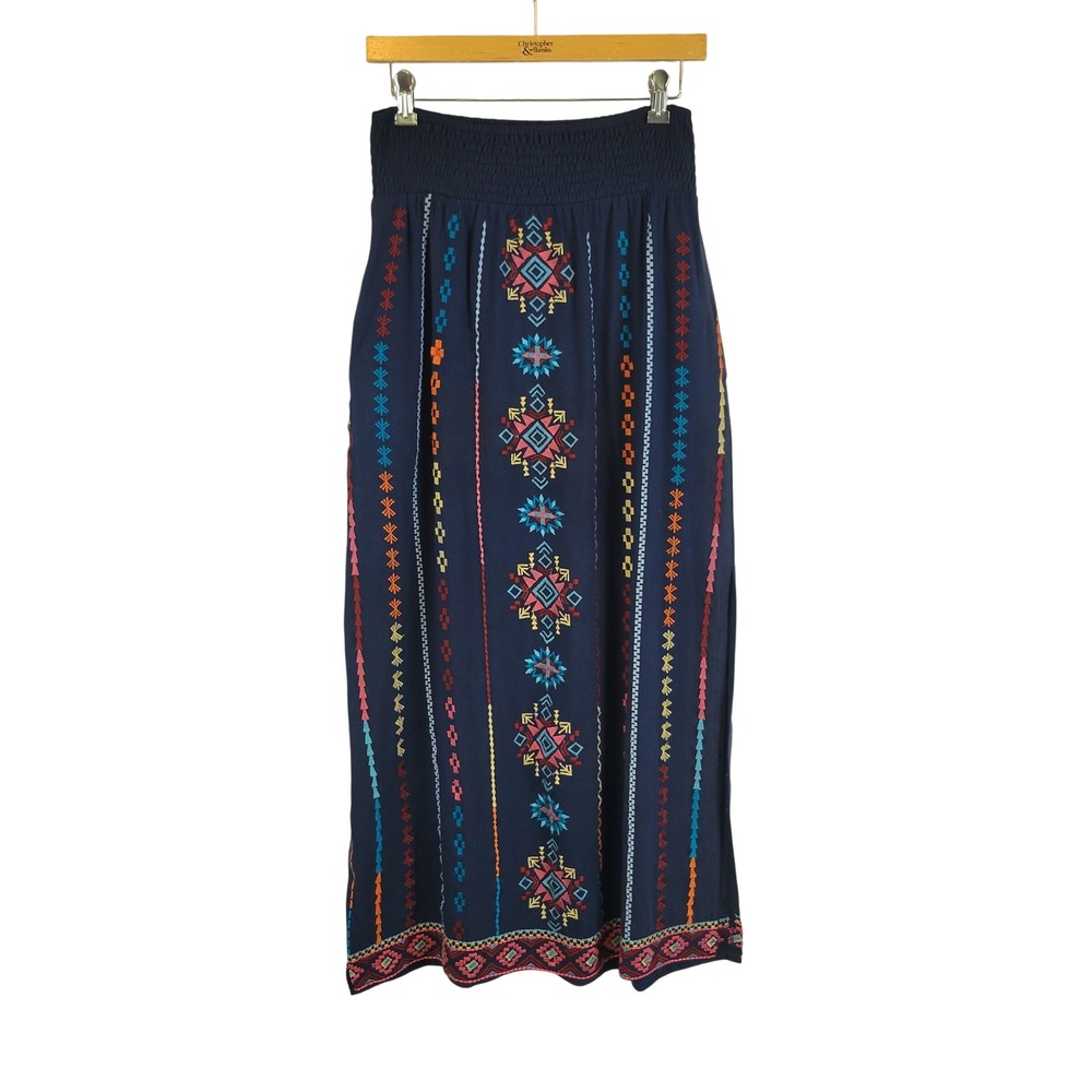 NEW Avani Del Amour Embroidered Pull On Maxi Skirt Blue Size Small